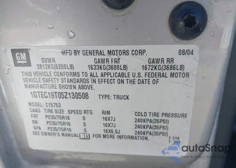 2005 GMC Sierra 1500 Sle from USA, damaged, VIN 1GTEC19T05Z130508